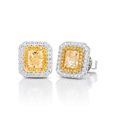 Lumbers 18ct Gold Yellow Diamond & Halo Ear Studs