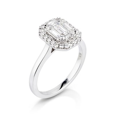 Lumbers 18ct White Gold Emerald Diamond Cluster Ring