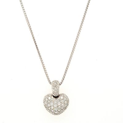Lumbers 18ct White Gold Diamond Pave Set Heart Pendant