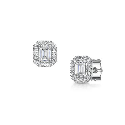 Lumbers Platinum 1.02cts Emerald Cut Diamond Halo Ear-stud