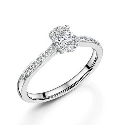 Love Lumbers Oval Diamond Solitaire Ring with Diamond Shoulders in Platinum
