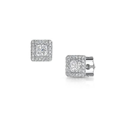 Lumbers Platinum 1.01cts Diamond Princess Cut Ear-studs