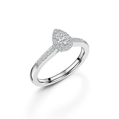  Love Lumbers Pear Shaped Diamond Ring with Diamond Halo and Diamond Shoulders