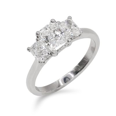 Lumbers Platinum 1.67cts Radiant Cut Diamond 3 Stone Ring