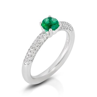 Lumbers Platinum Round Emerald 0.50cts & Pave Diamond Ring