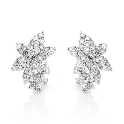Lumbers 18ct Gold 1.83cts Diamond Pave Leaf Earrings