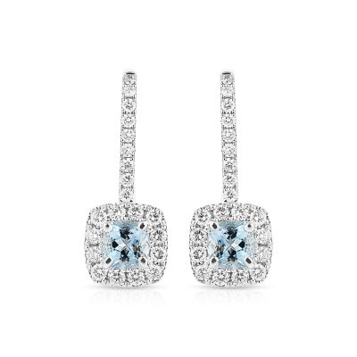 Lumbers 18ct Gold Cushion Aquamarine & Diamond Earrings
