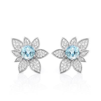 Lumbers Platinum Aquamarine & Pave Diamond Earrings