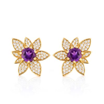 Lumbers 18ct Gold Amethyst & Pave Diamond Earrings