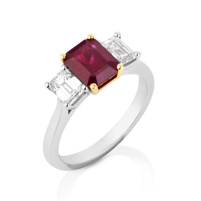 Lumbers Platinum Octagon Ruby & Emerald Diamond Ring