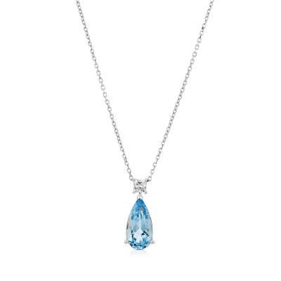 Lumbers 18ct Gold Pear Aquamarine & Diamond Necklace