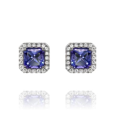 Lumbers 18ct Gold Tanzanite & Diamond Halo Earrings