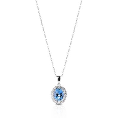 Lumbers 18ct Gold Oval Aquamarine & Diamond Necklace