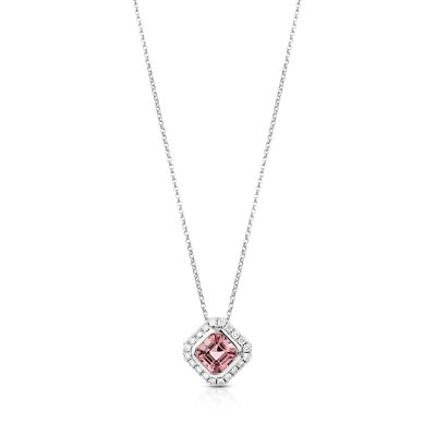 Lumbers Platinum Pink Tourmaline & Diamond Halo Necklace