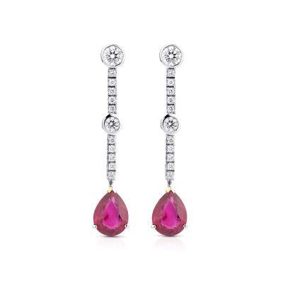  18ct Gold Pear Cut Ruby & Pave Diamond Earrings
