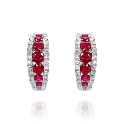 Lumbers 18ct Gold 1.04cts Ruby & Diamond Hoop Earrings