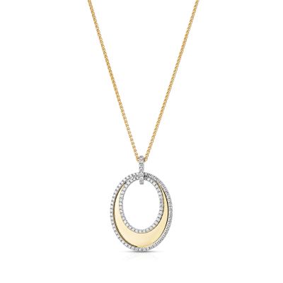 Lumbers 18ct Gold Oval & Two Row Diamond Pendant