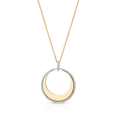 Lumbers 18ct Gold Circle Pendant with Diamond Outline