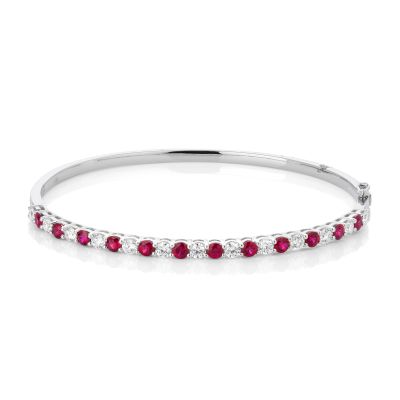 Lumbers 18ct Gold Ruby & Diamond Claw Set Bangle