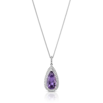 Lumbers 18ct Gold Pear Amethyst & Diamond Necklace