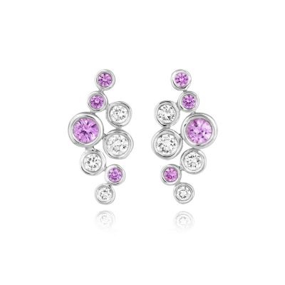 Lumbers 18ct Gold Cascade Pink Sapphire & Diamond Studs