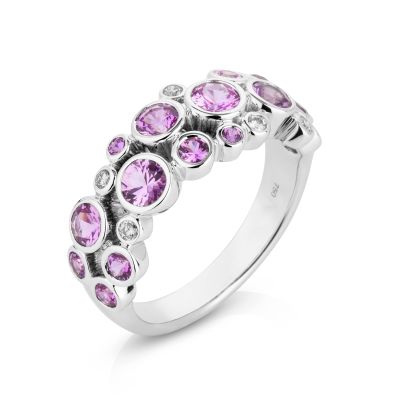 Lumbers 18ct Gold Cascade Pink Sapphire & Diamond Ring