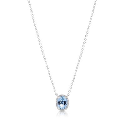 Lumbers 18ct Gold Oval Aquamarine & Diamond Necklace