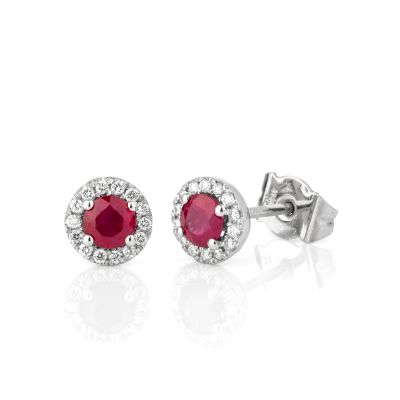  Platinum Ruby & Diamond Halo Earstuds