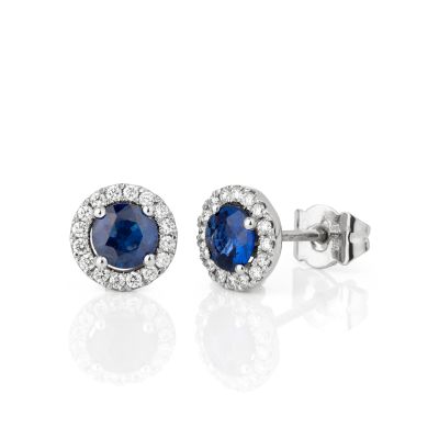  Platinum Sapphire & Diamond Halo Studs