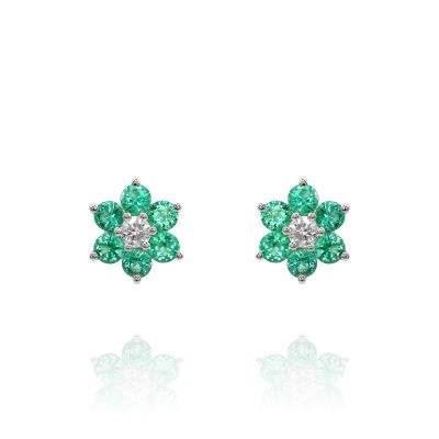 Lumbers 18ct Gold 0.48cts Emerald & Diamond Flower Studs