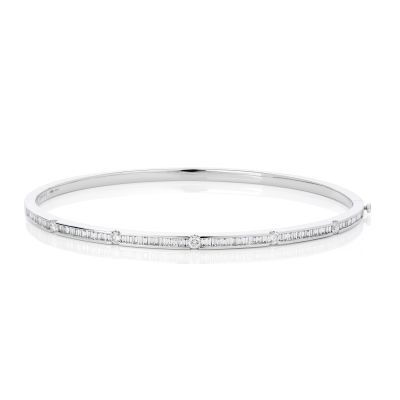 Lumbers 18ct Gold Baguette & Brilliant Cut Diamond Bangle