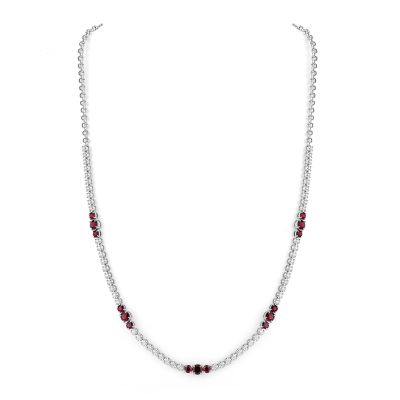 Lumbers 18ct Gold Ruby & Illusion Set Diamond Necklace