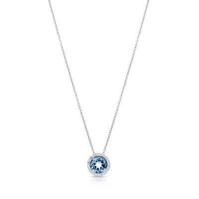 Lumbers 18ct Gold Round Blue Topaz & Diamond Necklace