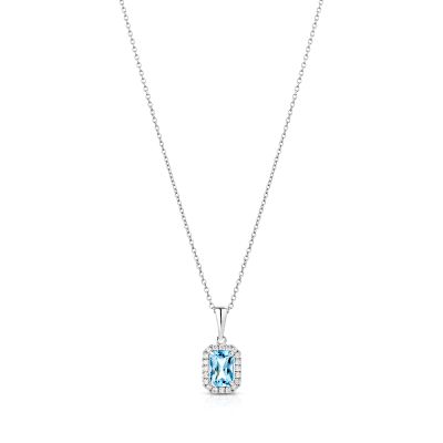 Lumbers 18ct Gold Blue Topaz & Diamond Halo Necklace