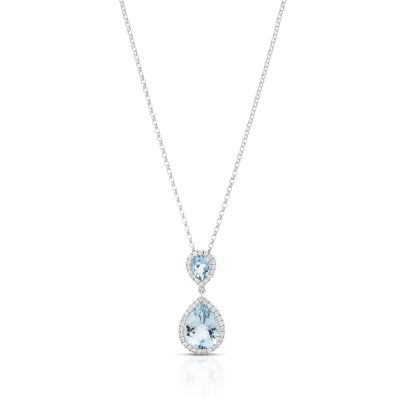 Lumbers 18ct Gold Pear Aquamarine & Diamond Necklace
