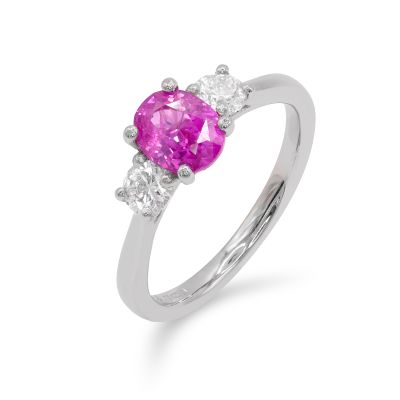  Platinum Pink Sapphire & Diamond 3 Stone Ring
