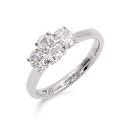 Lumbers Pre-Owned Plat 0.95cts Oval Diamond 3 Stone Ring