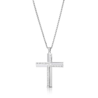 Lumbers 18ct Gold Princess Cut Diamond Cross Pendant