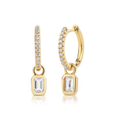 Lumbers 18ct Gold Hoop & Emerald Diamond Drop Earrings