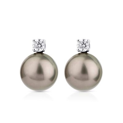 Lumbers 18ct Gold 11.5mm Tahitian Pearl & Diamond Studs