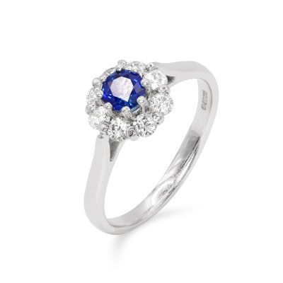 Lumbers 18ct Gold 0.48ct Sapphire & Diamond Cluster Ring