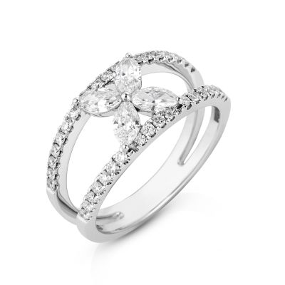 Lumbers 18ct Gold Diamond Marquise Flower & Split Ring