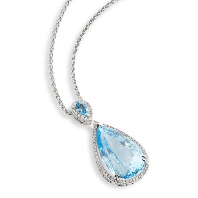 Lumbers 18ct Gold 81.42cts Blue Topaz & Diamond Pendant