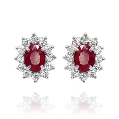 Lumbers 18ct Gold 2.53cts Oval Ruby & Diamond Studs