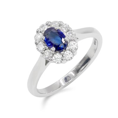  Platinum 0.54ct Oval Sapphire & Diamond Ring