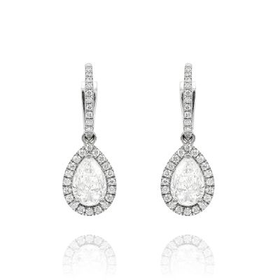 Lumbers 18ct Gold 2.13cts Pear Diamond Halo Drop Earrings