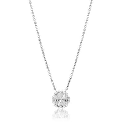 Lumbers Clover Platinum 14mm Diamond Halo Necklace