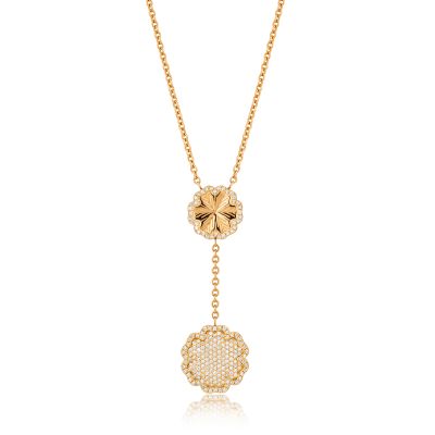 Lumbers Clover 18ct Gold Double Diamond Drop Necklace