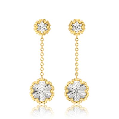 Lumbers Clover 18ct Gold & Plat Double Clover Ear Drops