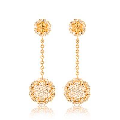 Lumbers Clover 18ct Gold Pave Diamond Double Ear Drops